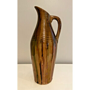 Vintage Hosley Potteries Ceramic Pitcher 12.25" Tall With Drip Design